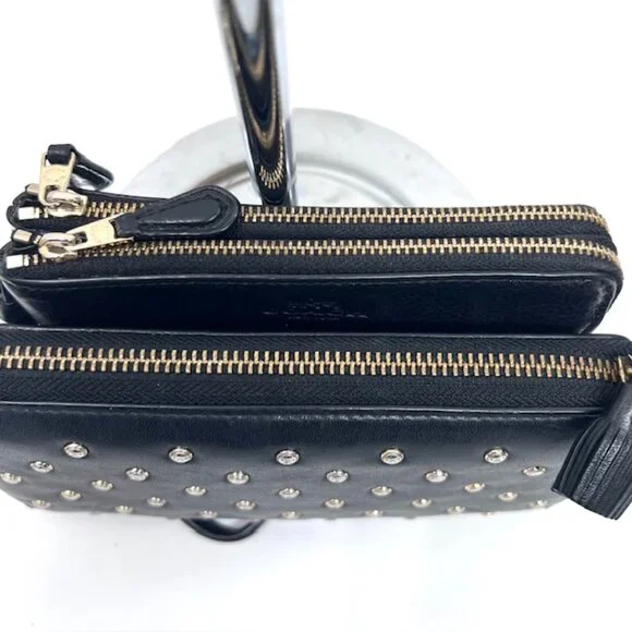 2 Vintage Wallets black leather full zip COACH & Ana Hindmarch with Studs (70) - Picture 9 of 11
